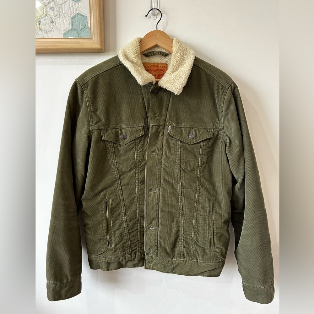 Levi’s Men’s Sherpa Lined Corduroy Jacket Size Medium Green // Trucker Jacket